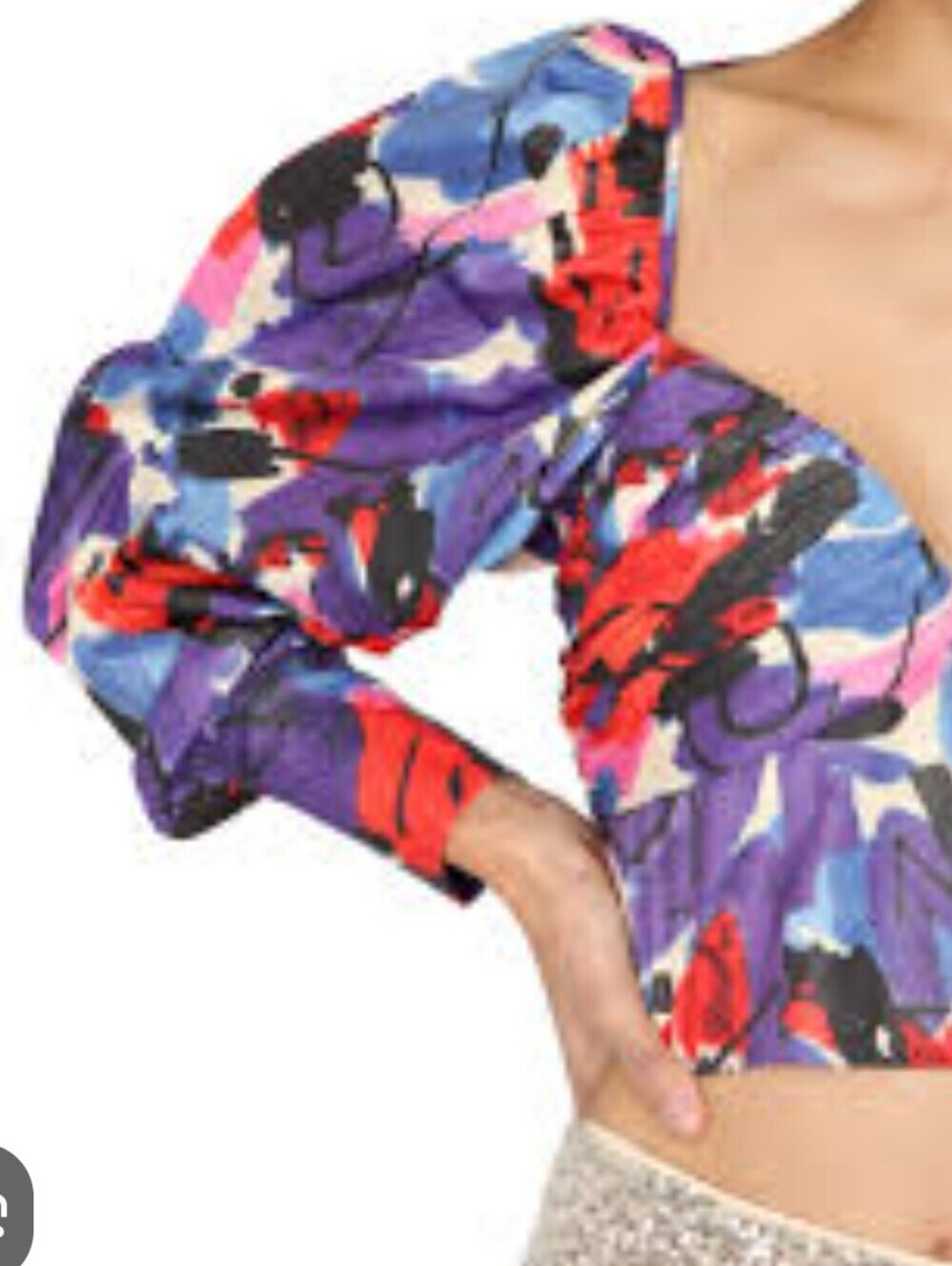 Rotate Multicolor Floral Cropped Long-Sleeve Top